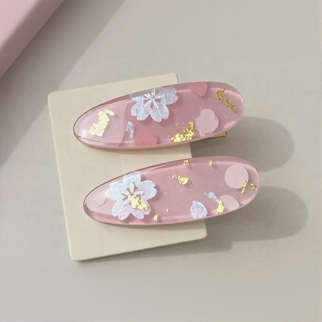 Pink Sakura Gold Foil Hair Clip