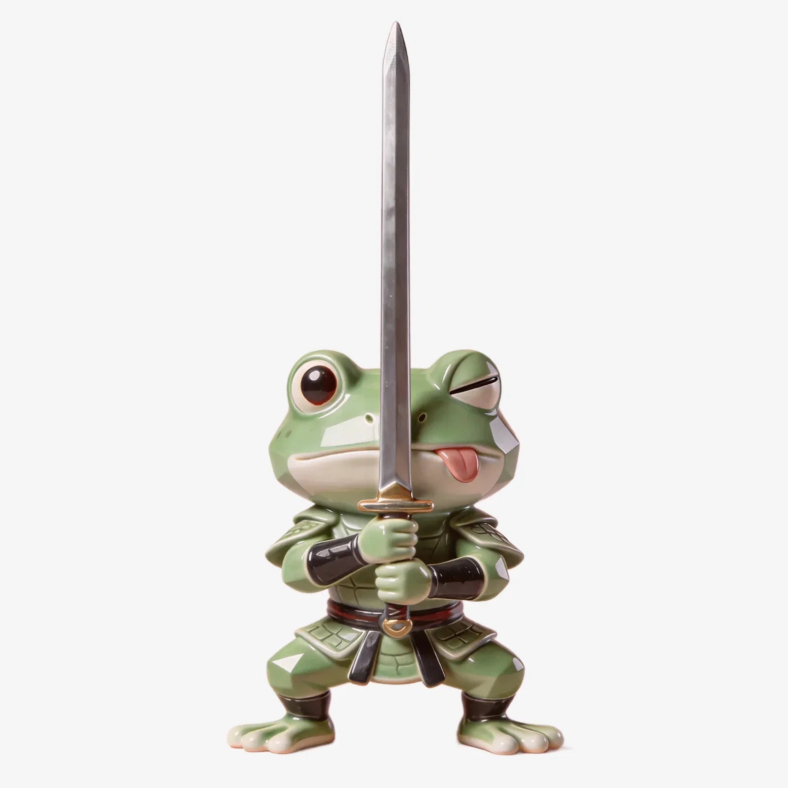 Sword Holding Cute Frog Figure