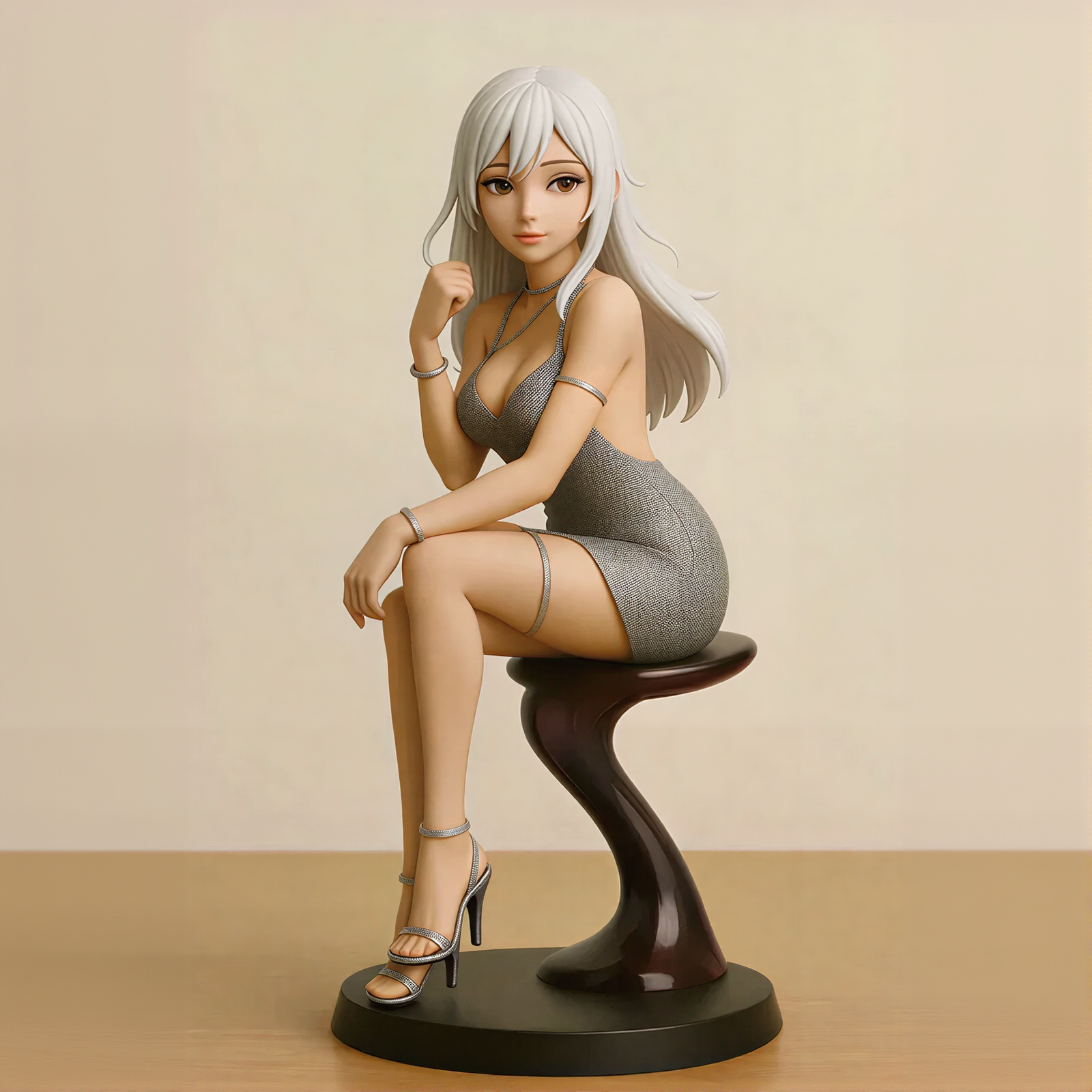 Elegant Silver Dress Lady Figurine
