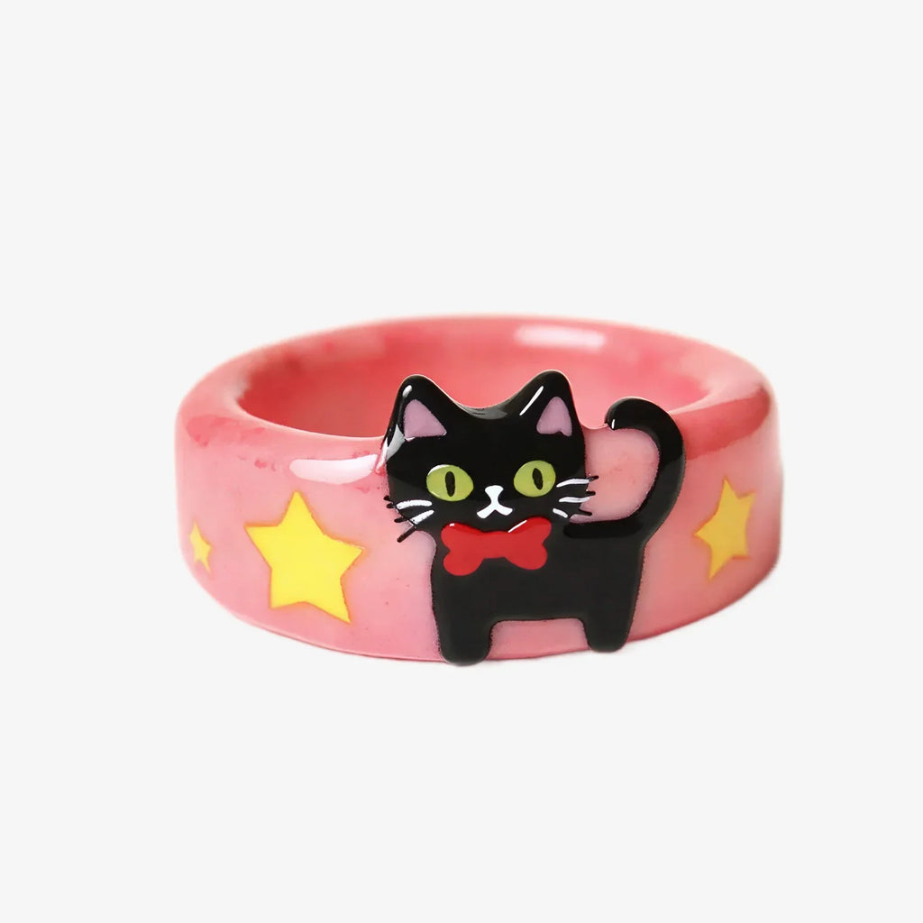 Pink Cat-Themed Rings