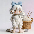 Cute Girl with White Cat Figurine