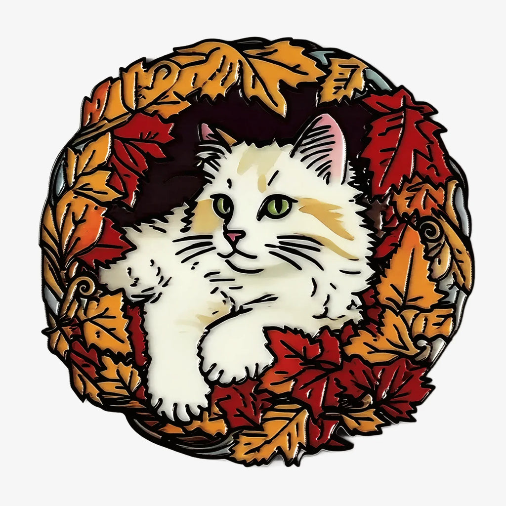 Autumn Leaf Cat Fridge Magnet
