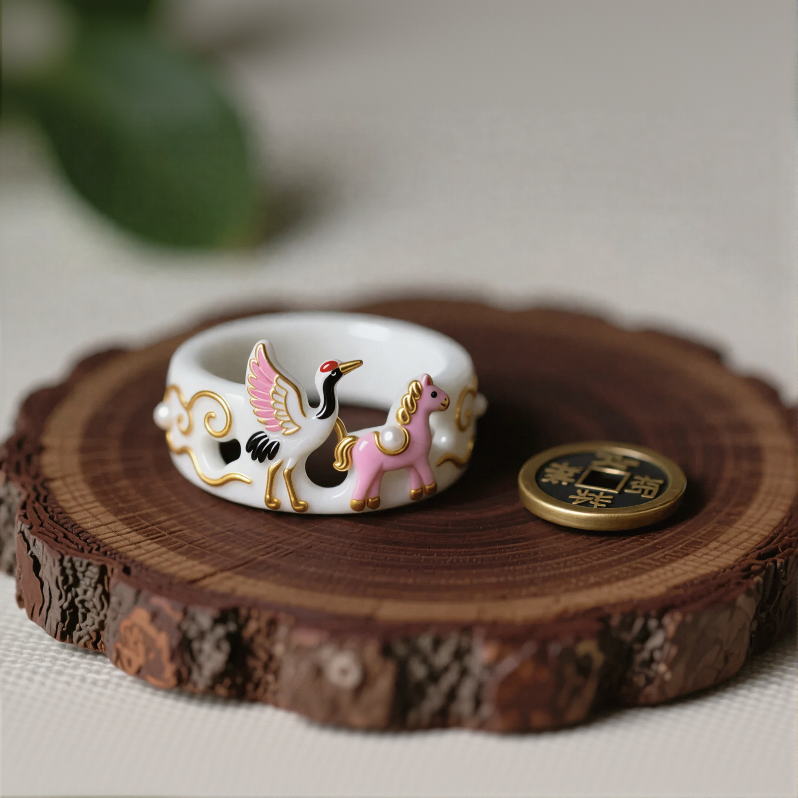 Crane Horse Auspicious Cloud Ring