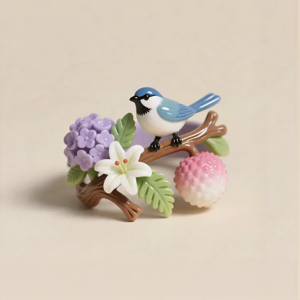 Fresh Flower & Bird Scene Ring