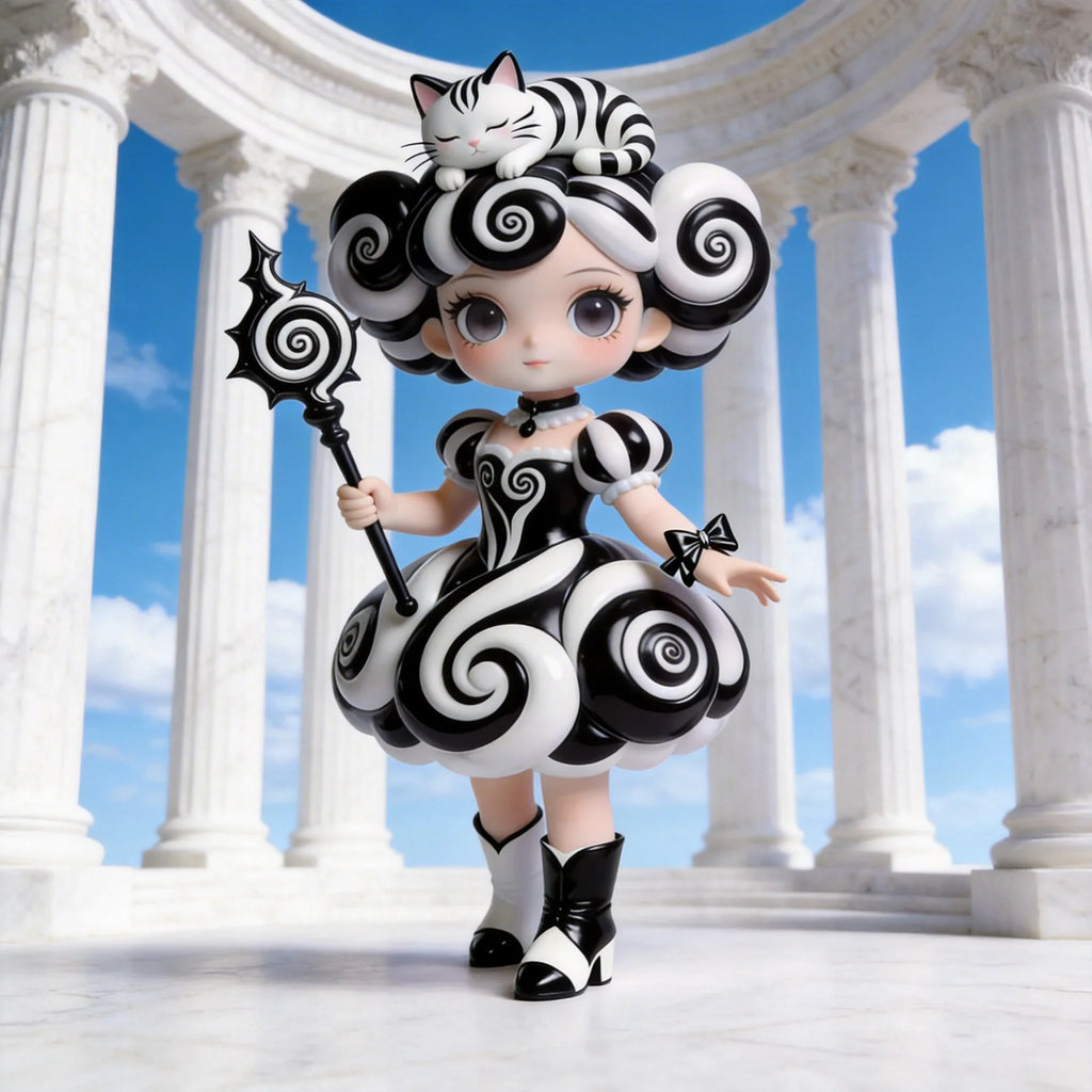 Black and White Swirl Puff Skirt Figure