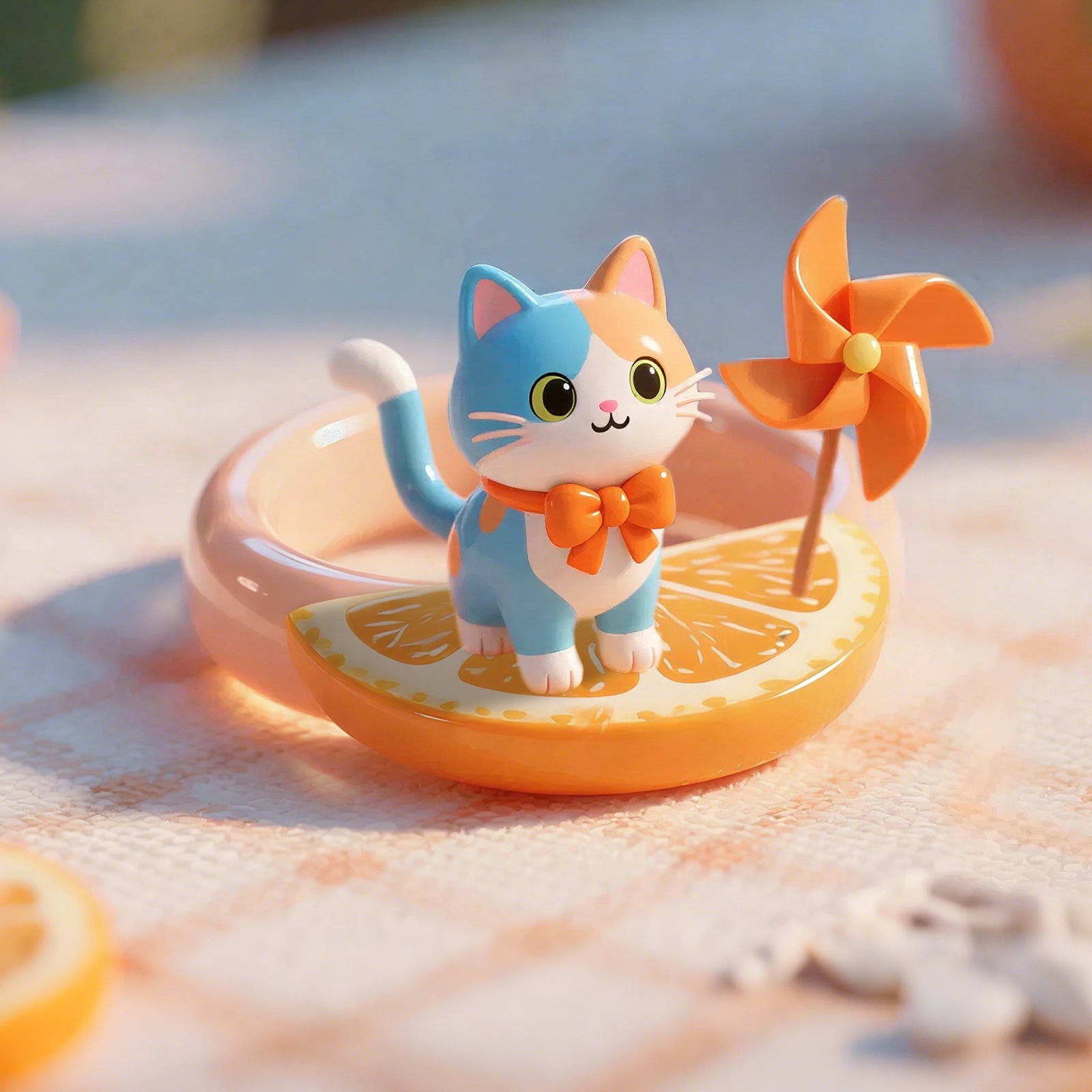Cute Cat Windmill Orange Slice Ring